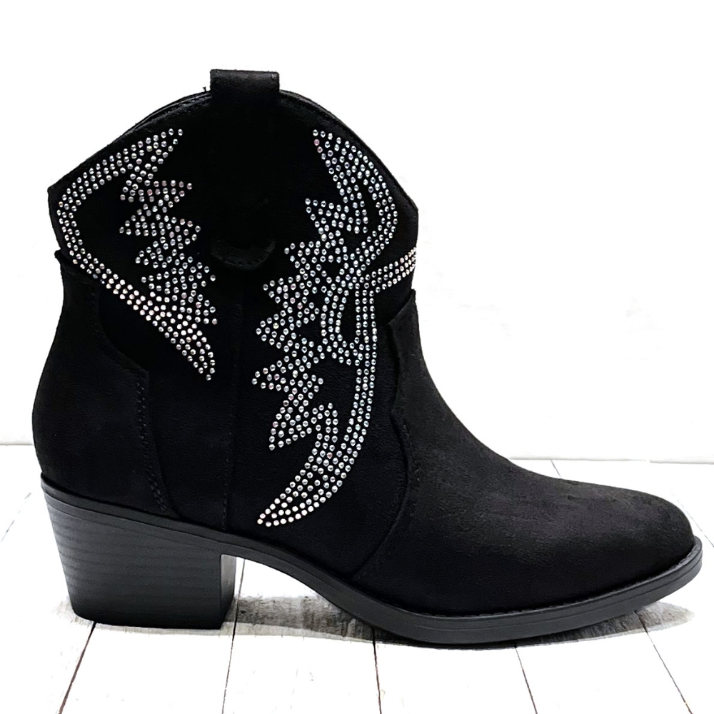 New Black Rhinestone Blingy  Western Cowboy Boots Ankle Booties